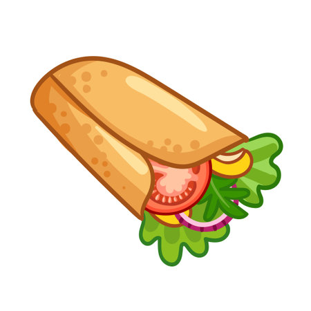 Burrito on a white background. Vector illustration with fast food in cartoon style. Traditional Mexican food.のイラスト素材
