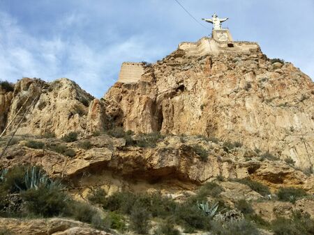 Monteagudo mountain from bottom with sculpture at the top in Murcia, Spain 2015のeditorial素材