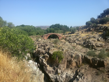Bridge at the rocky siteの写真素材
