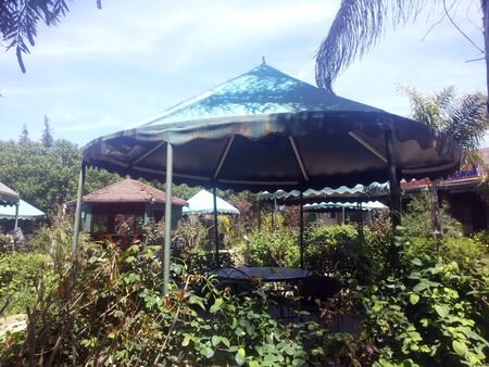 Tent at sunny day surrounded by green plants, Moroccoの写真素材