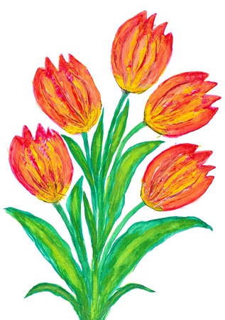 Flowers drawn by water color paintsの写真素材