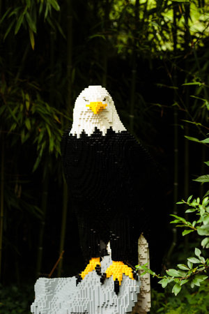 Planckendael zoo, Mechelen, Belgium - AUGUST 17, 2017 :  Lion built from lego bricks, temporary exposition at Planckendael zoo.のeditorial素材