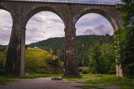 2 arches of the 37 meter high Ravenna bridge (Ravennabrucke) viaduct crossing the Ravenna Gorge (Ravennaschlucht) in Breitnau (High Black Forest, Baden-WÃ¼rttemberg, Germany)の写真素材