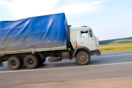 fast truck on the roadの写真素材
