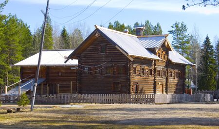 Old wooden house in Malye Karely (Little Karely) near Arkhangelsk, north of Russia, Europeのeditorial素材