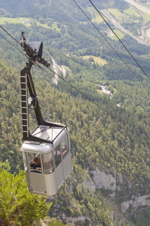 funicular  landscape with a cable car in Austrian Alps 