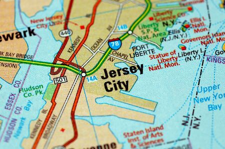 Map centered on the city of Jersey City. Shallow depth of fieldの写真素材