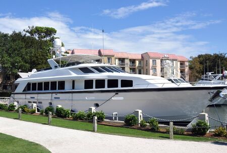Luxury yacht docked in a harborのeditorial素材
