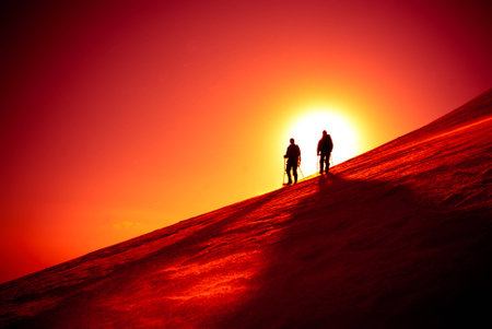 Two climbers are moving to the top of the glacierの写真素材