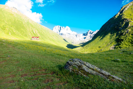 Mountain landscape of the peaks of Chauchi. Mountain campの写真素材