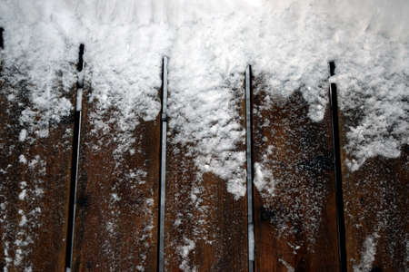 texture, background, vertical, wooden floor with snow on topの写真素材