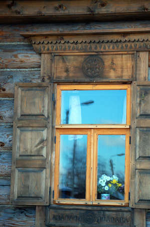 window in the wooden houseの写真素材