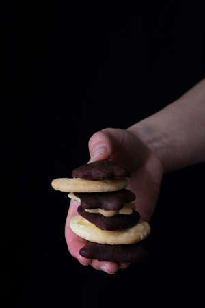 Natural and healthy dessert of homemade cookies with dark chocolateの写真素材
