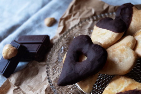 Natural and healthy dessert of homemade cookies with dark chocolateの写真素材