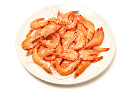 shrimps, fresh seafood on white backgroundの写真素材