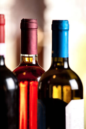 wine bottles on a tableの写真素材