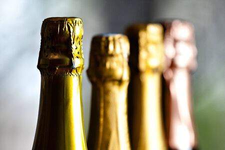 bottles of champagne on a tableの写真素材