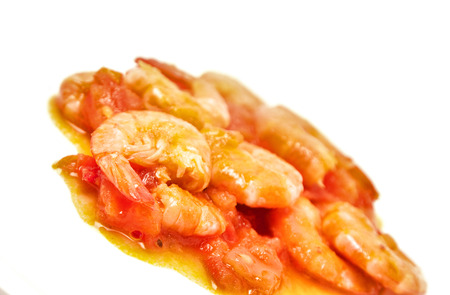 tomato sauce and shrimps isolated on a white backgroundの写真素材