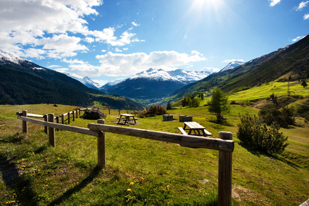 picnic area in a park on the Italian Alps