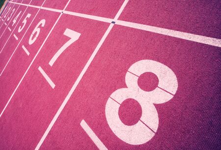 Numbered lanes on a running track.の写真素材
