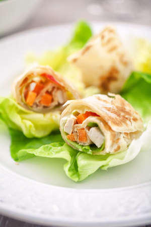 Grilled chicken with salad on a plate.