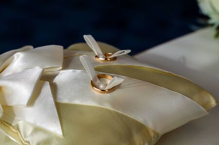 wedding rings newlyweds on their wedding dayの写真素材