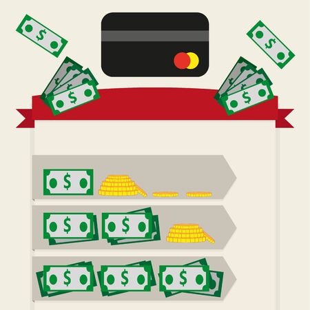 Credit card with money in style flatのイラスト素材