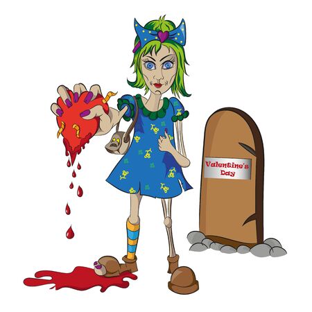 zombie girl holding out her heart in her handのイラスト素材