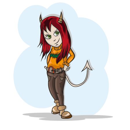 Image of a little girl in the shape of a good little devil, stickerのイラスト素材