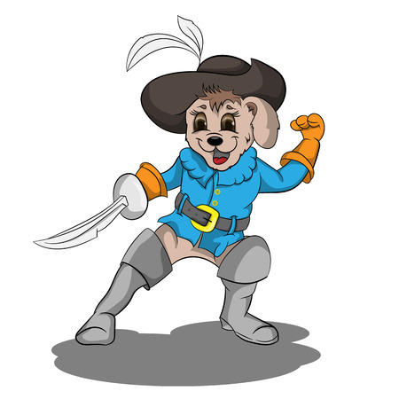 Vector illustration of a little puppy in boots hat and saber in pawsのイラスト素材