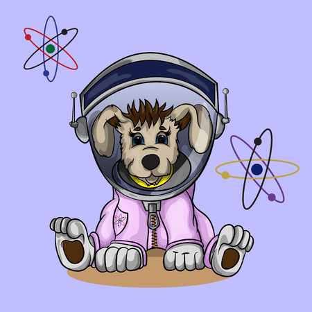 Vector illustration of puppy in cosmonaut costumeのイラスト素材