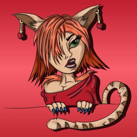 Vector illustration of a furry cat girlのイラスト素材