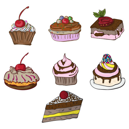 Vector illustration set of confectionery cupcakes and bakingの写真素材