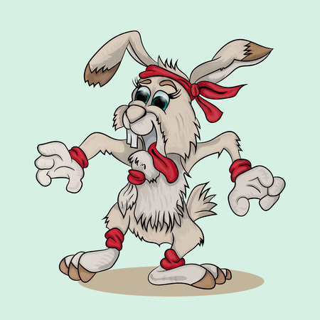 Vector illustration of a rabbit doing sport in a bandageのイラスト素材