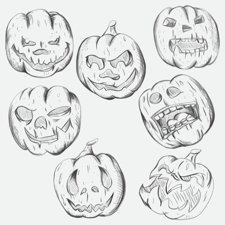 vector sketch illustration of an emotion carved on a pumpkinのイラスト素材