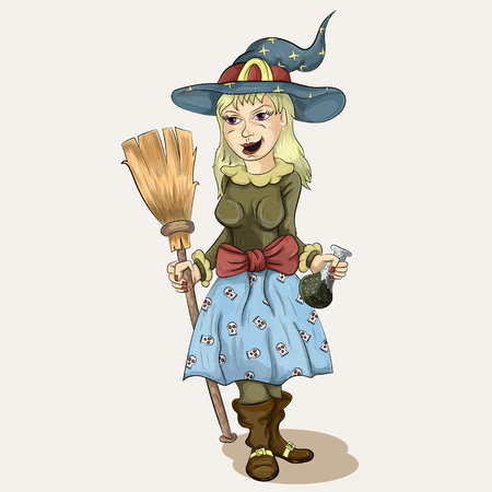 Girl witch with a broomのイラスト素材