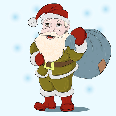 vector illustration Santa Claus holding a bag with Christmas giftsのイラスト素材