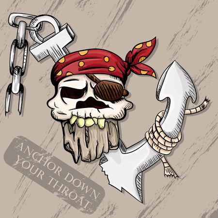 vector illustration of a pirate skull wearing a bandana and a broken anchorのイラスト素材