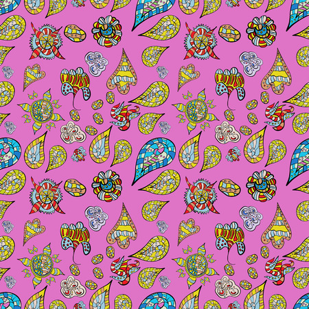 vector seamless pattern abstract style doodling purple backgroundのイラスト素材