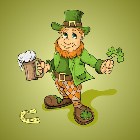 vector illustration of leprechaun with mug of ale celebrates St. Patricks dayのイラスト素材