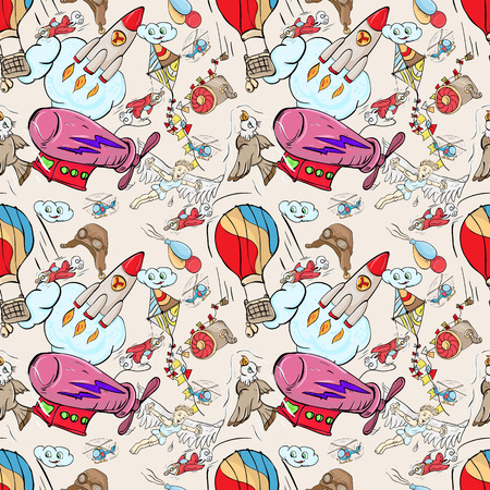 vector seamless pattern illustration depicting objects that can fly through the air brown backgroundのイラスト素材