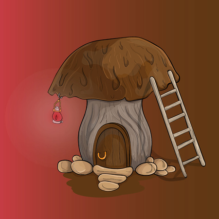 vector illustration of a fairy mushroom house with a staircaseのイラスト素材