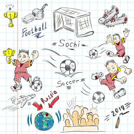 color contour vector illustration on notebook sheet on the football themeのイラスト素材