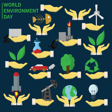Elements for palm design holds various human activities theme world environment day, the background is isolated.のイラスト素材