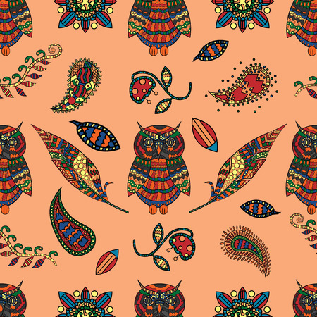 vector seamless pattern illustration of animal and plant ornament of birds and plants, in the style of Gzhel, Khokhloma, the background is isolatedのイラスト素材