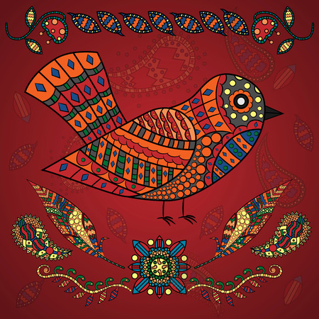 vector illustration of animal and plant ornament of birds and plants, in the style of Gzhel, Khokhloma, the background is isolatedのイラスト素材