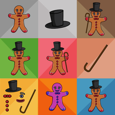 vector illustration of gingerbread man in a cylinder with a cane and just nothing, cookies cooking food dessertのイラスト素材