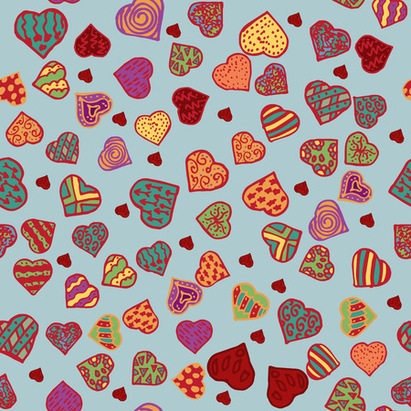 vector seamless pattern texture in the style of Doodle, in the form of a variety of hearts for print design and web design February 14 Valentines day,the background can be changedのイラスト素材