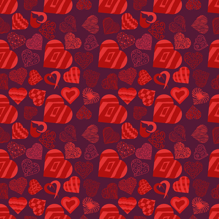 vector seamless pattern texture in the style of Doodle, in the form of a variety of hearts for print design and web design February 14 Valentines day, the background can be changedのイラスト素材