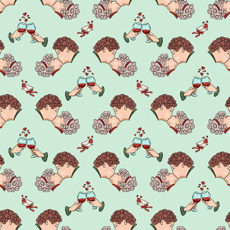 vector color seamless pattern on Valentines day theme, kissing people, ready layout for design, background prints, Wallpaperのイラスト素材
